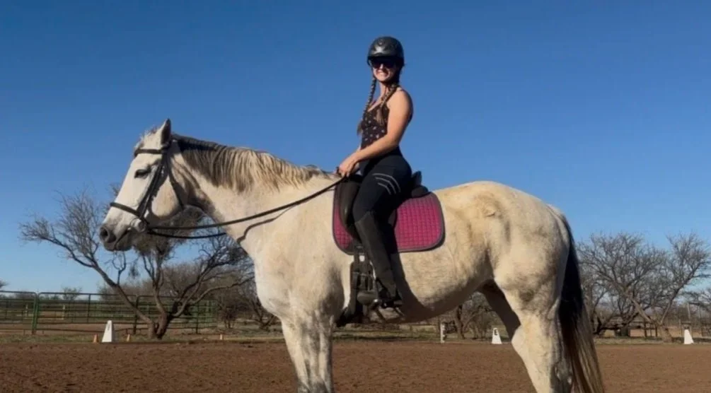Michelle learning the new ropes of Dressage (photo credit to Wade)