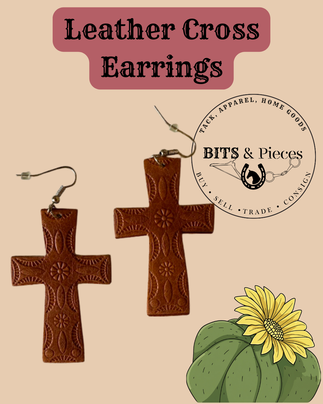Leather Cross Earrings