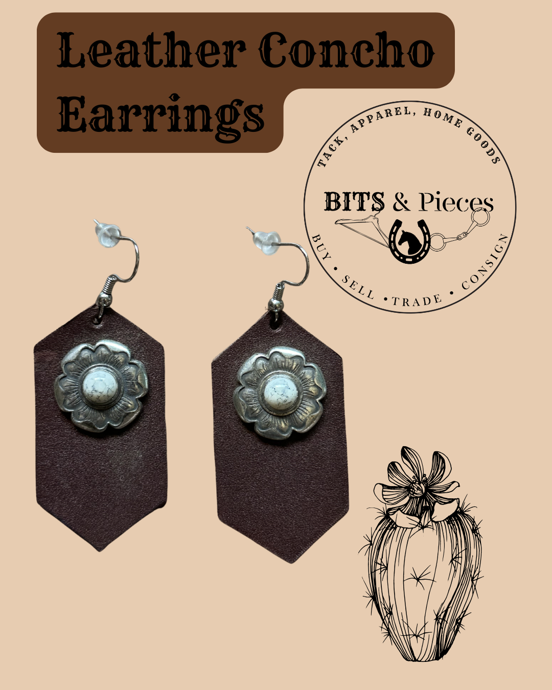 Leather Flower Concho Earrings