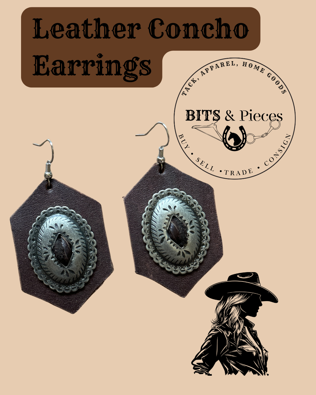 Leather Concho Earrings
