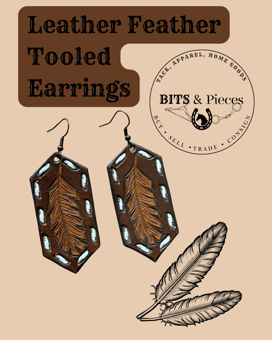 Feather Tooled Leather Earrings