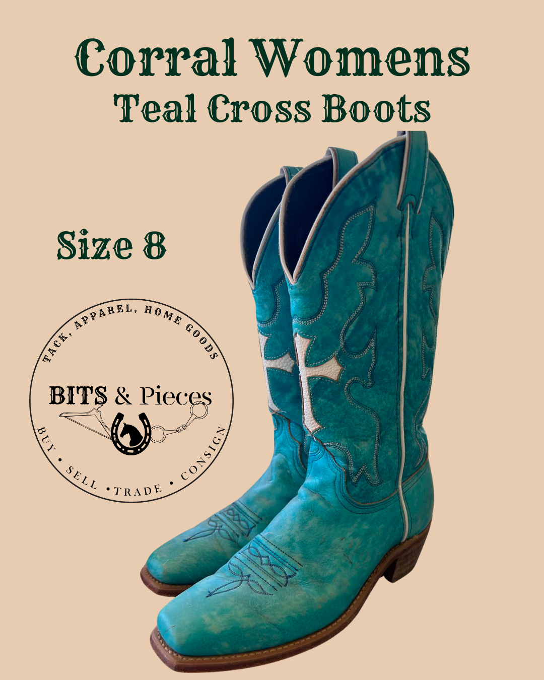 Women’s Boots - Teal Cross- Size 8