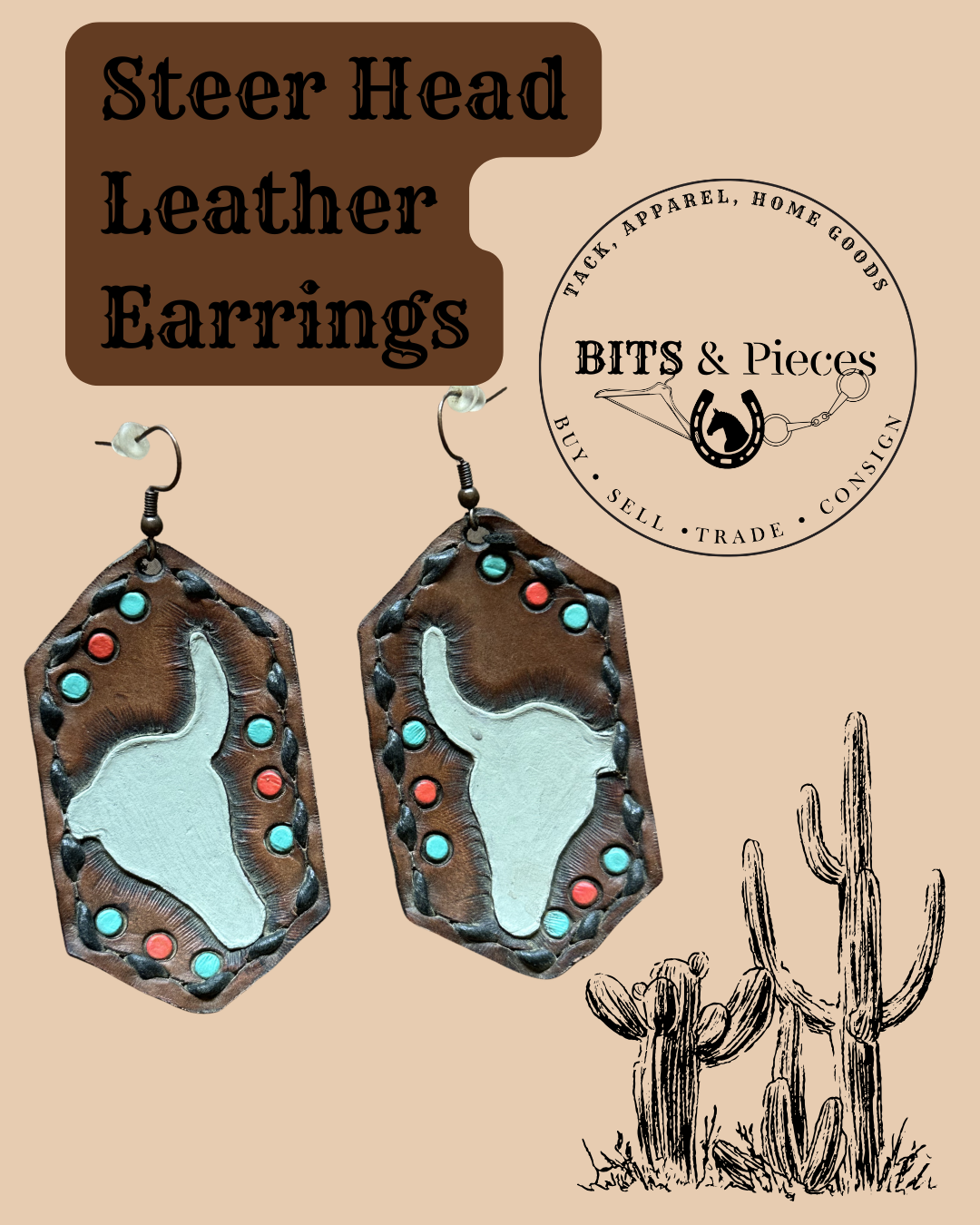 Steer Head Leather Earrings