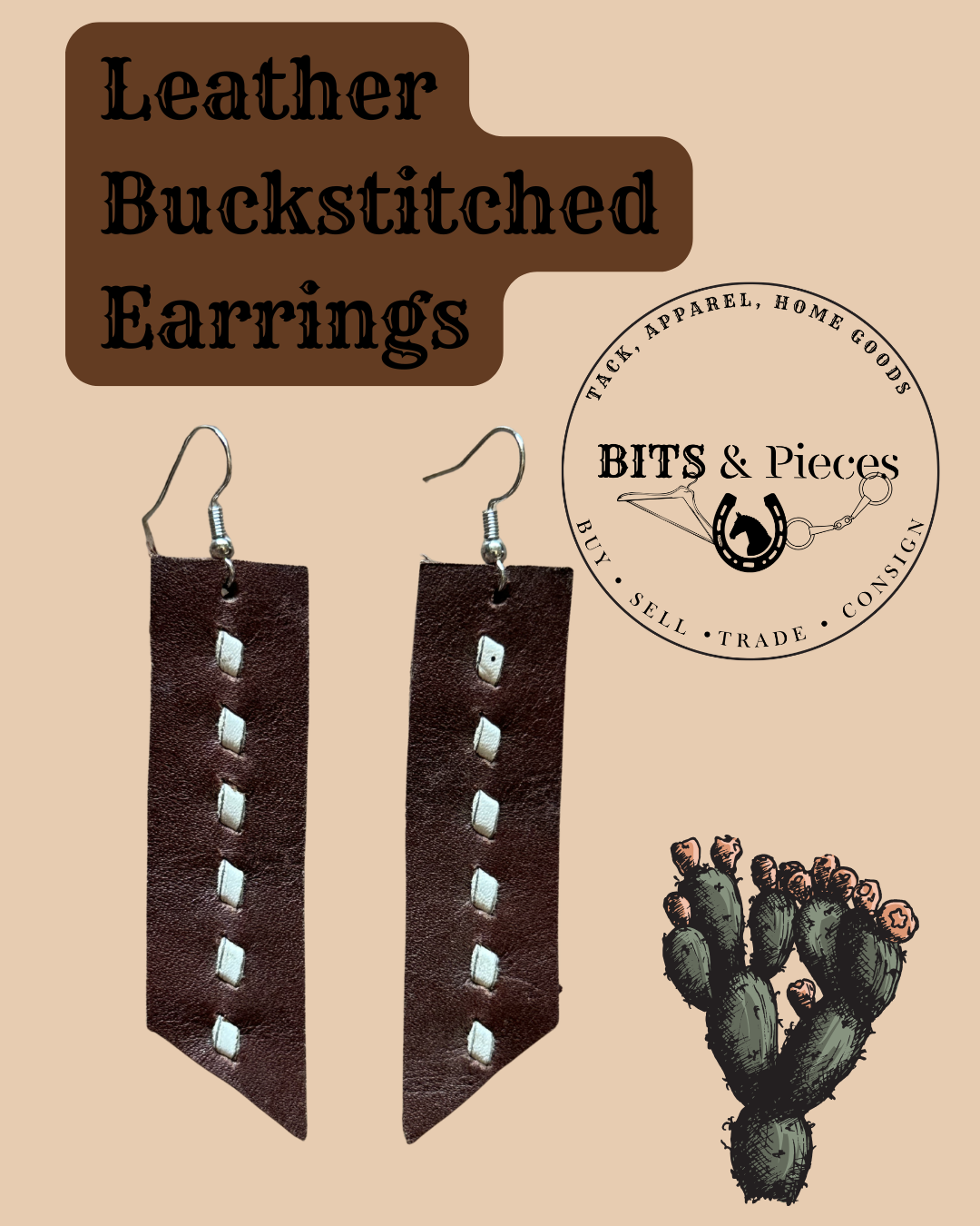Leather Buckstitched Earrings