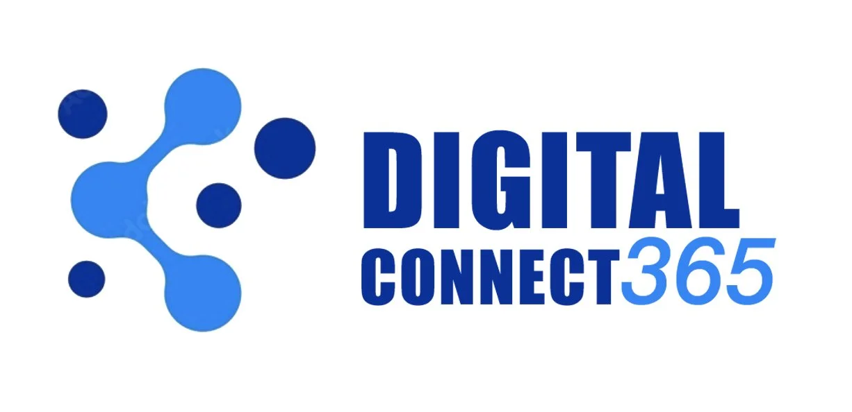 Logo with abstract blue network diagram and text 'Digital Connect 365' in blue