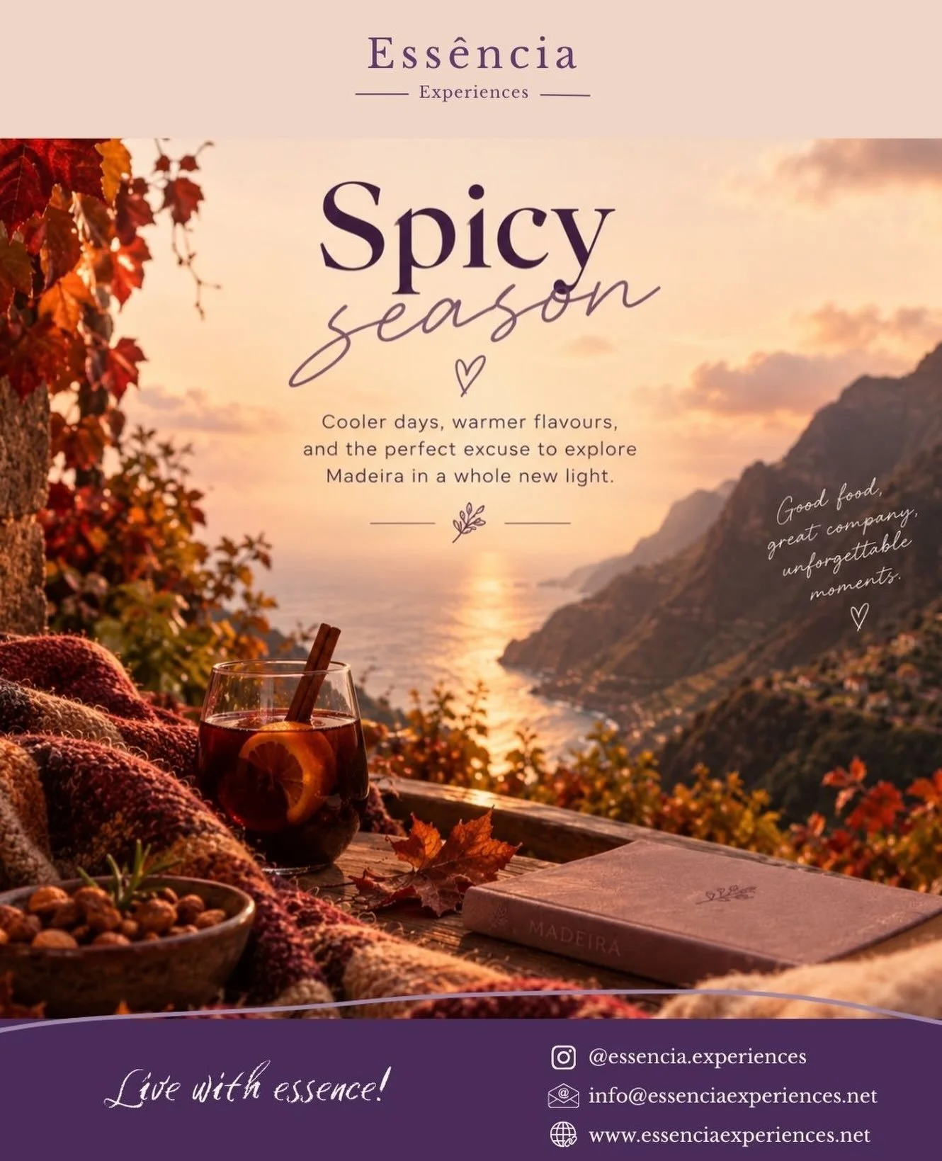 Spicy season is here. 🍂

Warmer flavours. Golden sunsets. Cosy days.
And a whole new side of Madeira waiting to be discovered.

Same island. New season. New Ess&ecirc;ncia. 💜

#Ess&ecirc;nciaExperiences #Madeira #VisitMadeira #spicyseason #AutumnIn