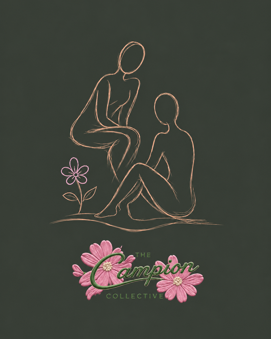Minimalist illustration symbolizing compassion, connection, and emotional support, reflecting The Campion Collective's commitment to helping people feel seen, supported, and never alone.