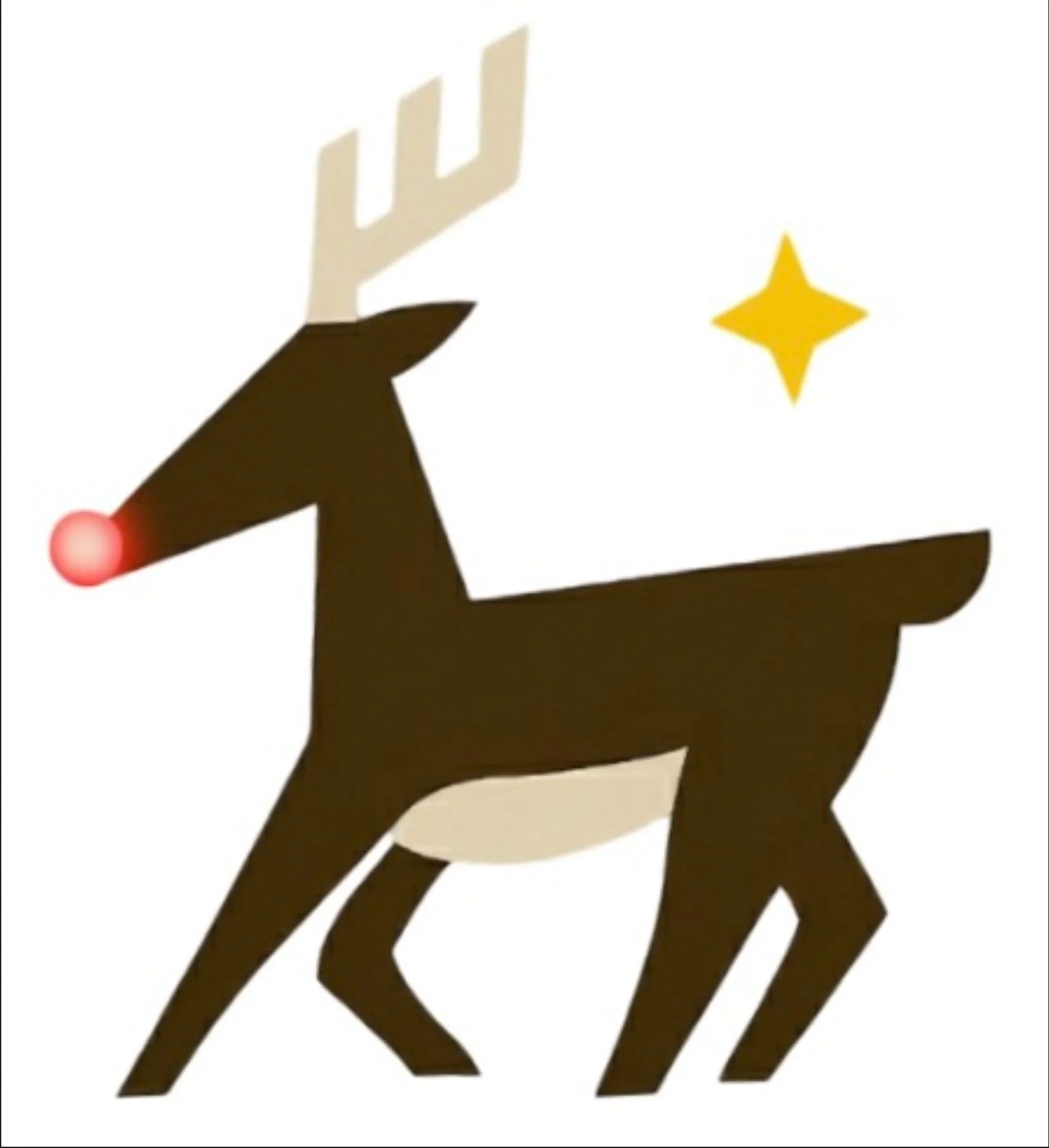 Simple cartoon reindeer with a red nose, yellow star, and dark brown body on a white background.