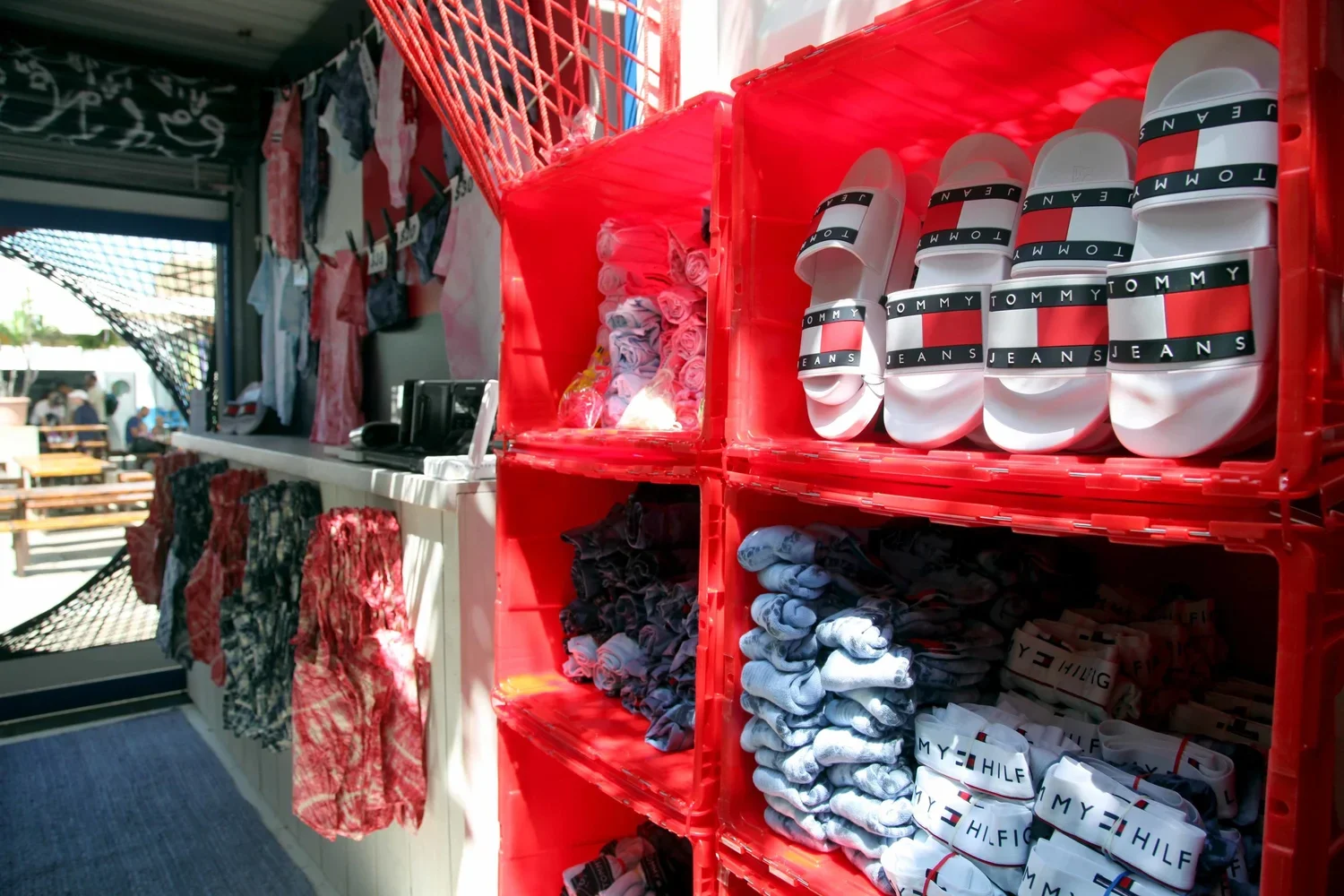 Display of Tommy Hilfiger branded socks and underwear in a retail store.