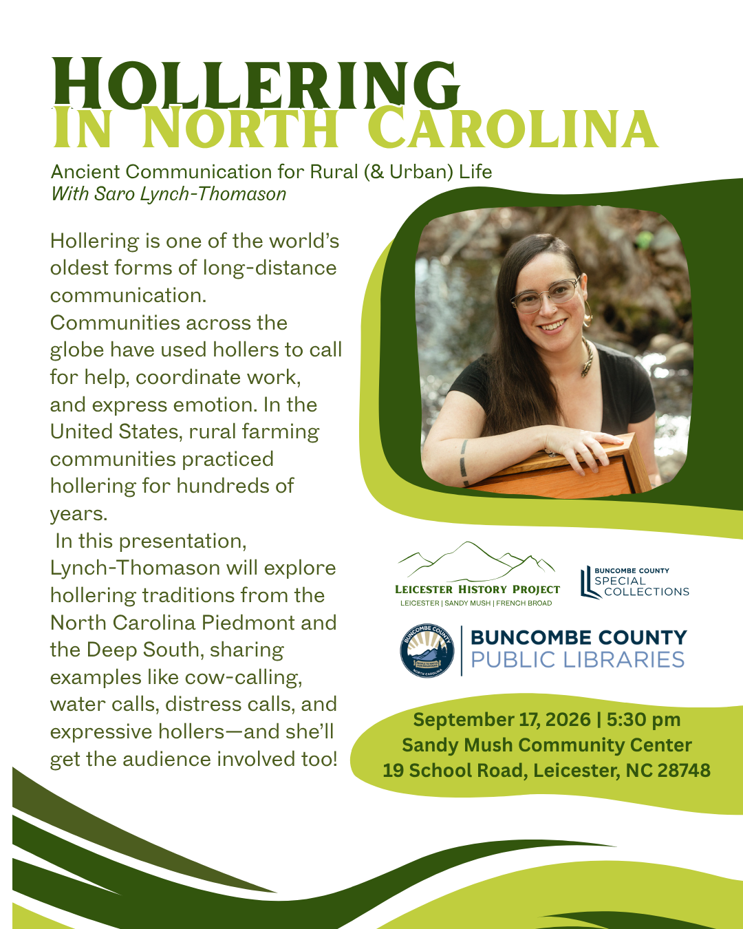 Hollering In North Carolina: Ancient Communication for Rural (&amp; Urban) Life With Saro Lynch-Thomason (in person event)