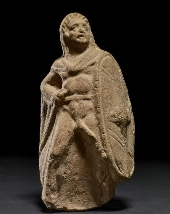 A terracotta figurine of a Celtic warrior. Likely a Celtic Gaul. From Egypt, 220-180 BCE. (British Museum, London)