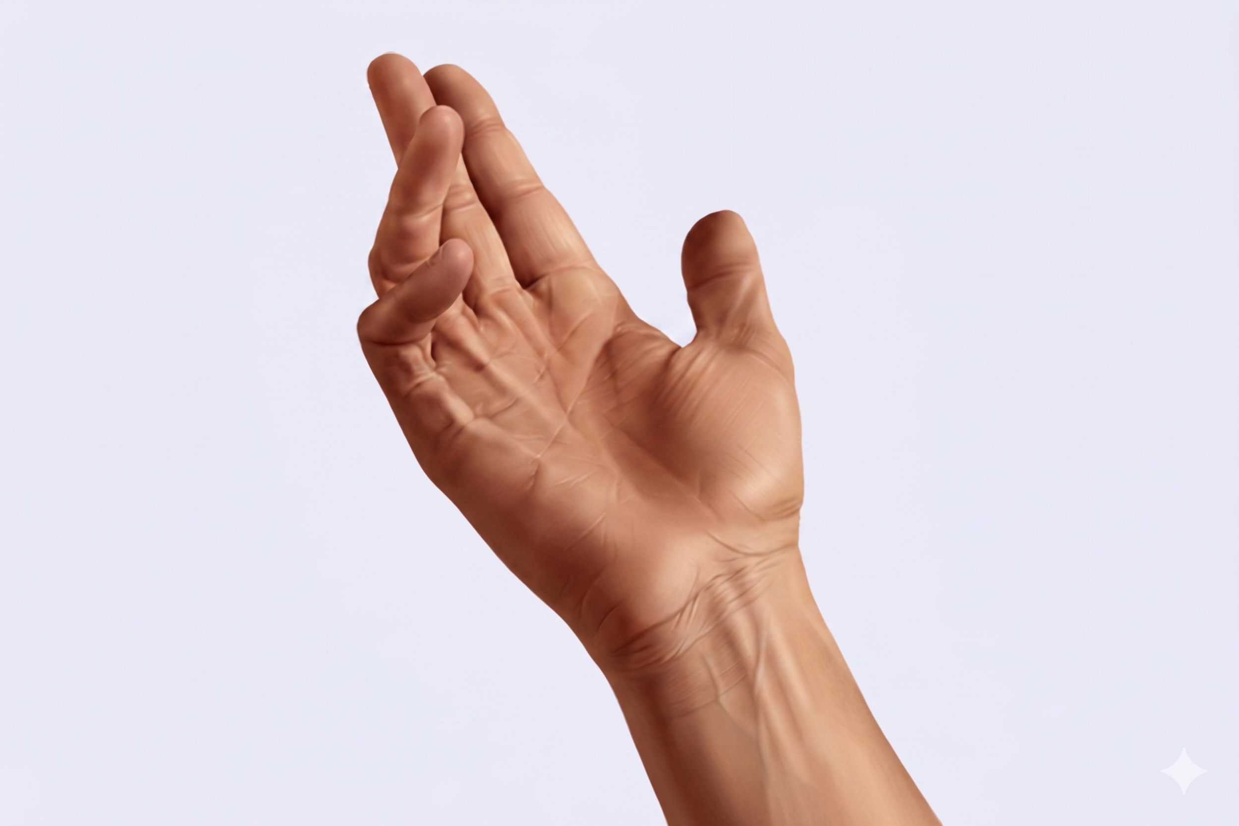 A person's hand making a small heart gesture with their thumb and index finger.