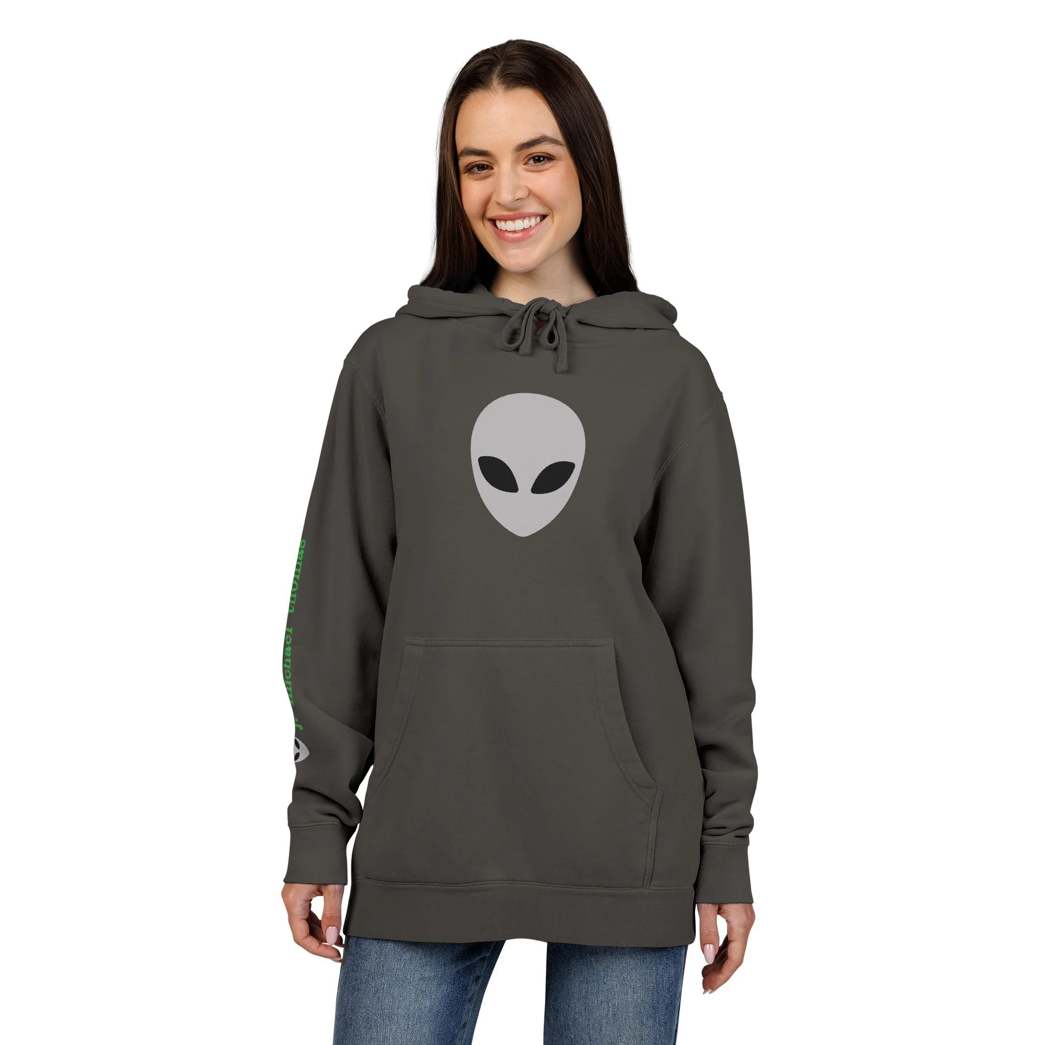 Alien Face Hoodie — Vintage Pigment-Dyed Gray Pullover