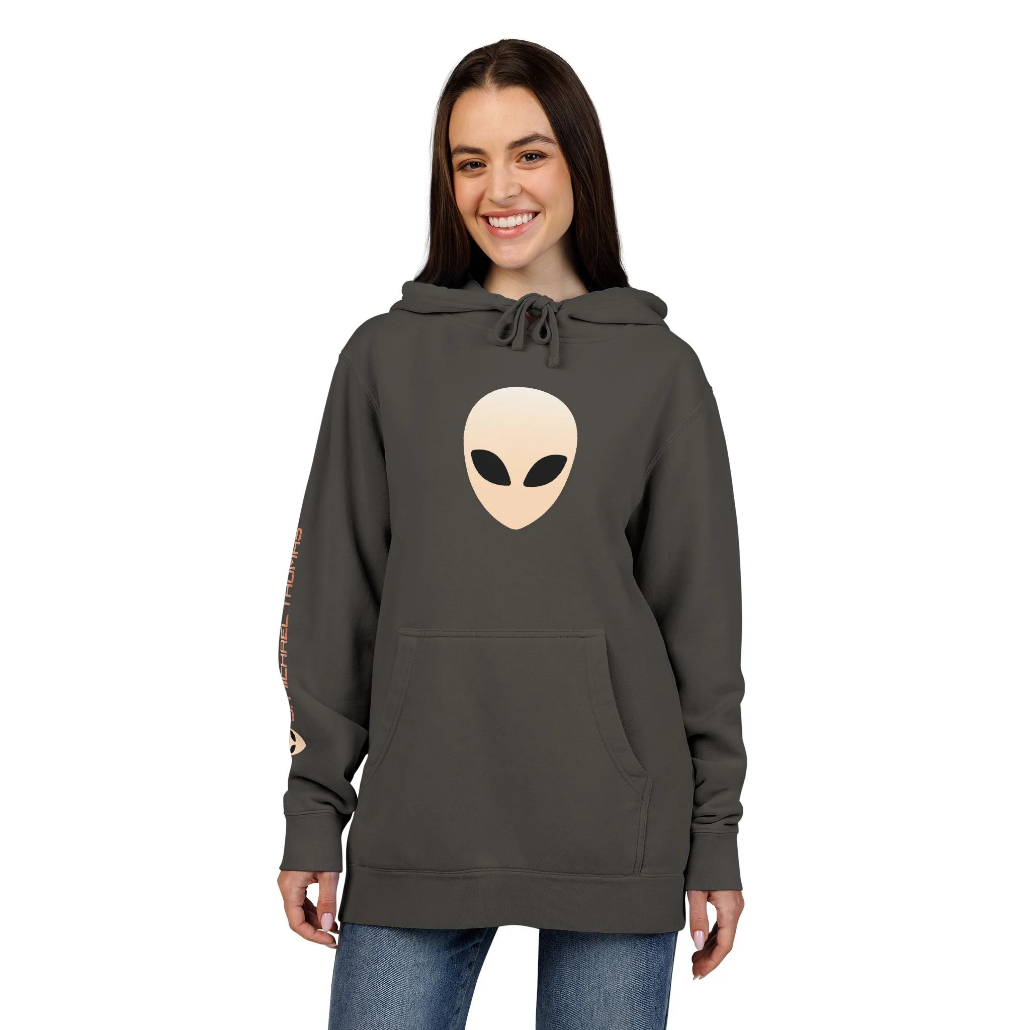 Alien Face Hoodie — Vintage Pigment-Dyed Gray Pullover