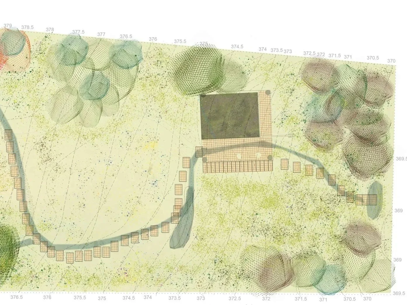 Huy- garden for the house on the hill: detail lodge/wateffall