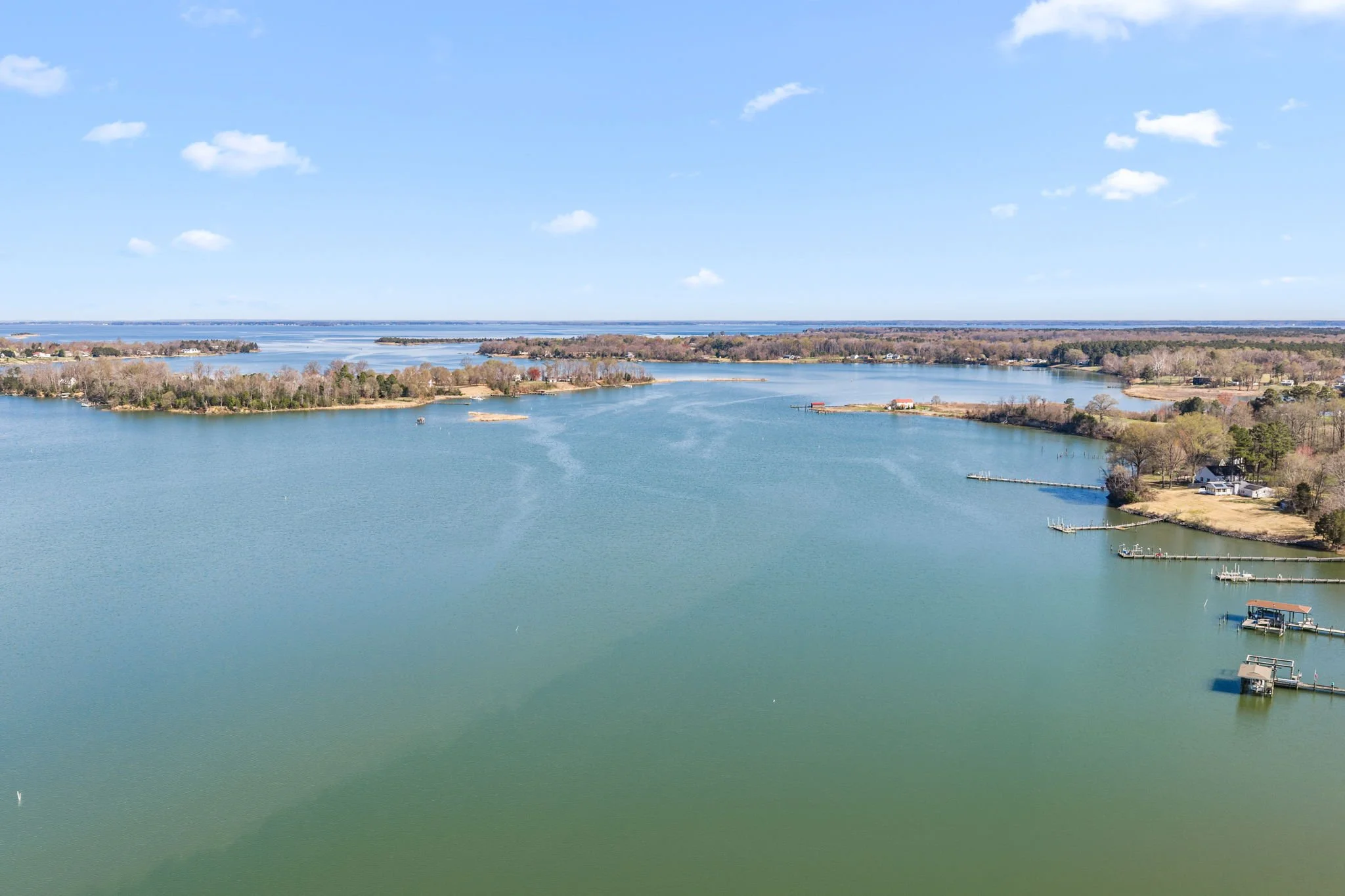Aerial view of the beautiful blue-green water of the Nomini.