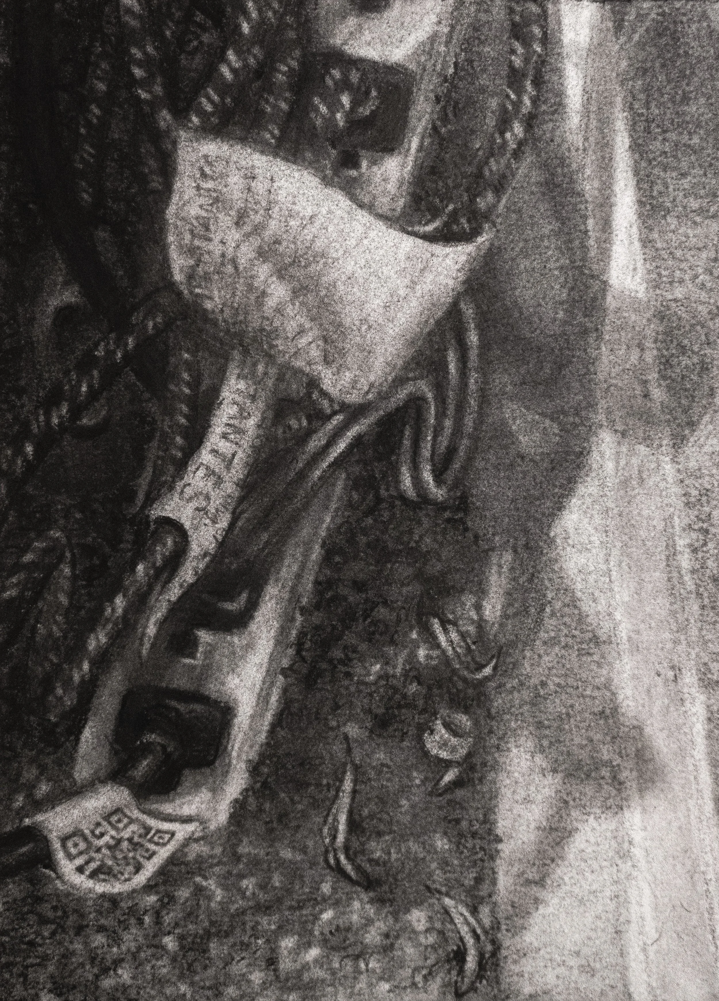 Power Struggle/ Tangled Mess, 2026, Charcoal on paper, 5" x 7"