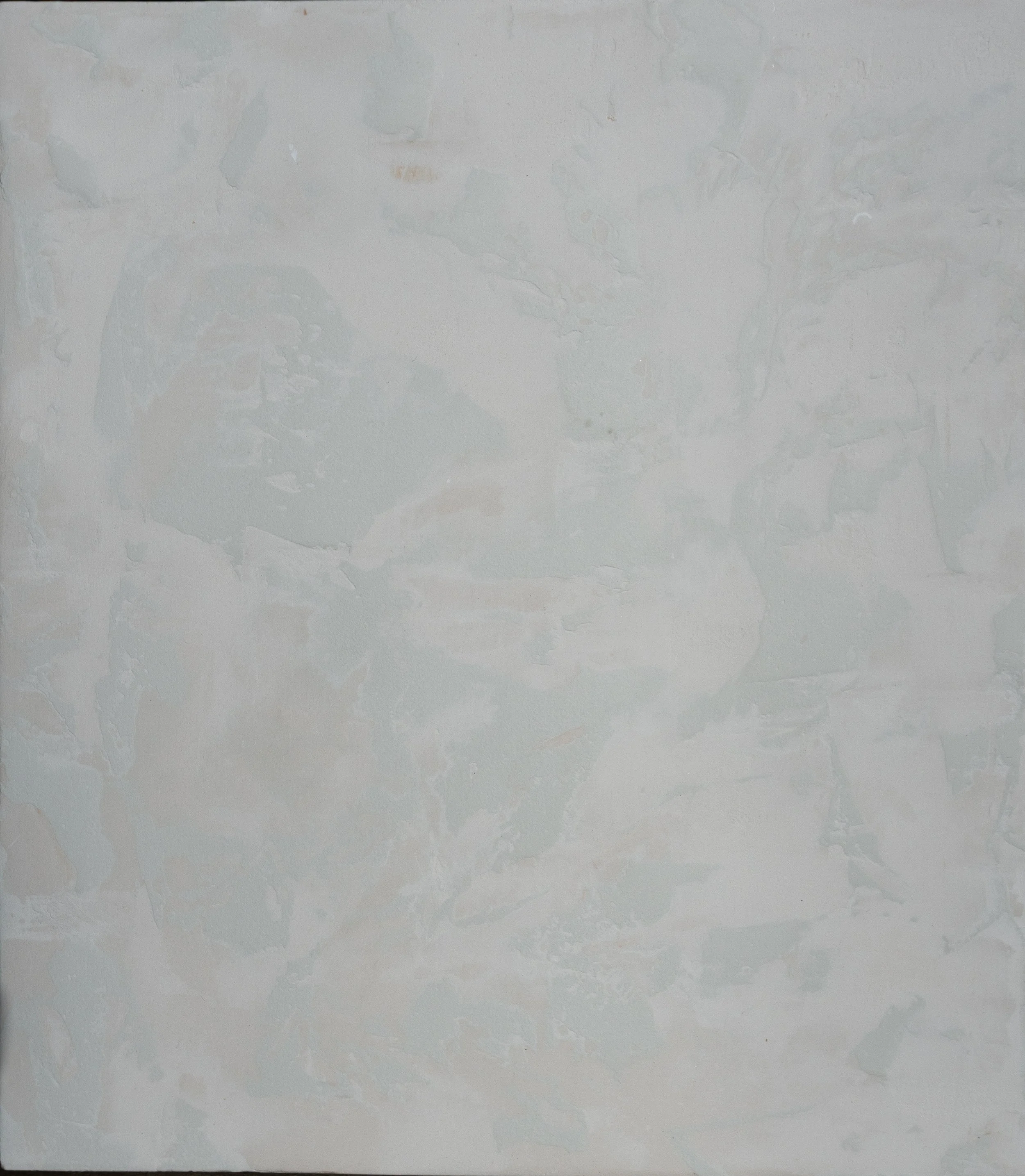 Internal Dialogue, 2025, Joint compound and house paint on panel, 16" x 18"