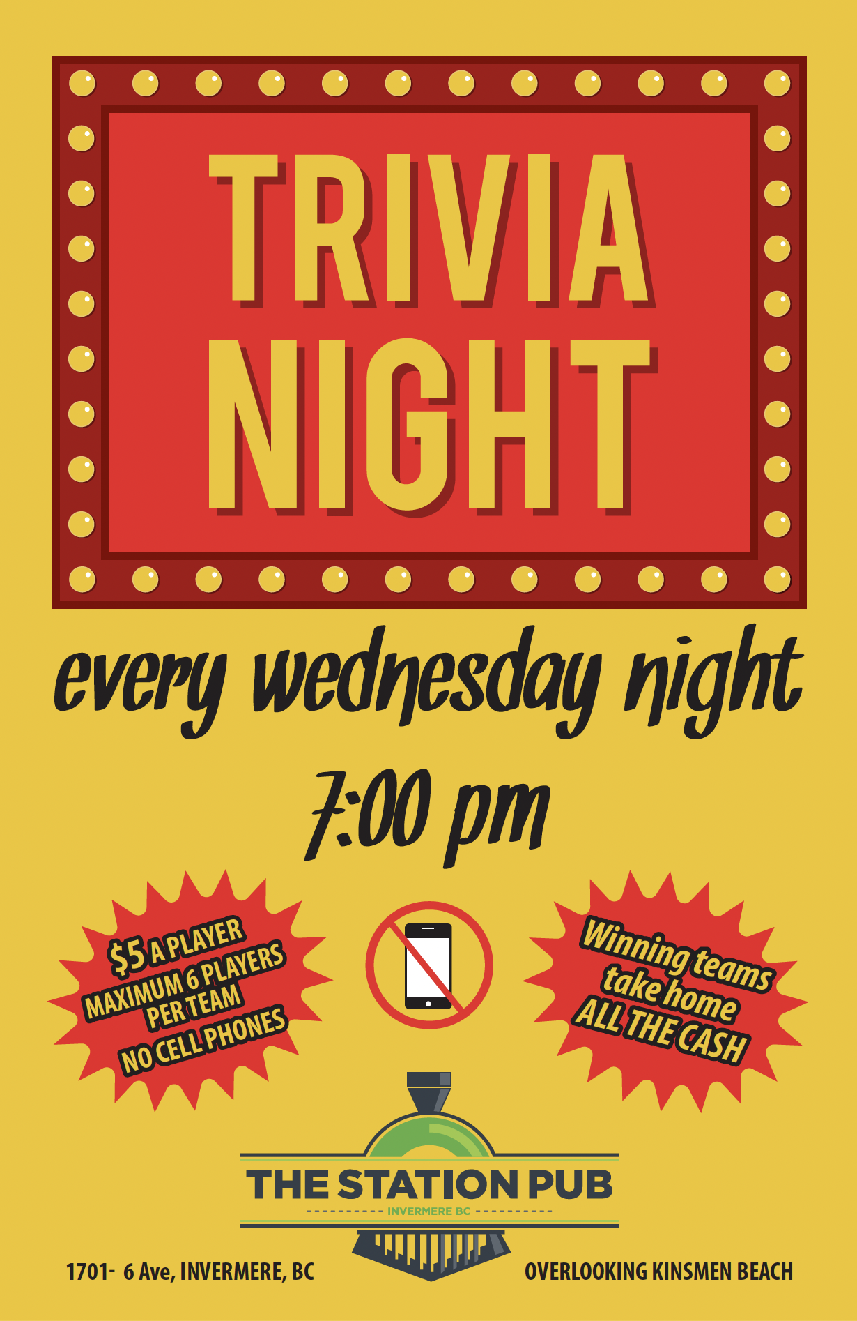 Trivia night at the Station Pub, Invermere, every Wednesday night! Starting October 21 at 7pm.