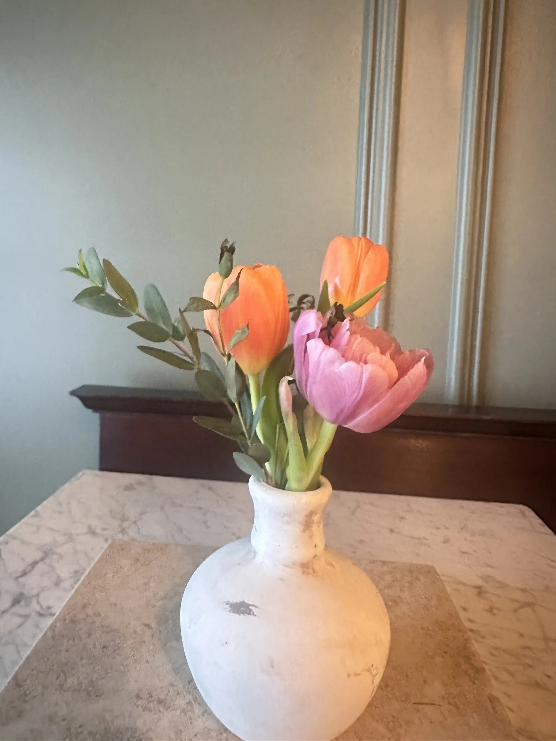 orange-pink-tulip-eucalyptus-ceramic-vase-arrangement-raleigh-florist.jpg