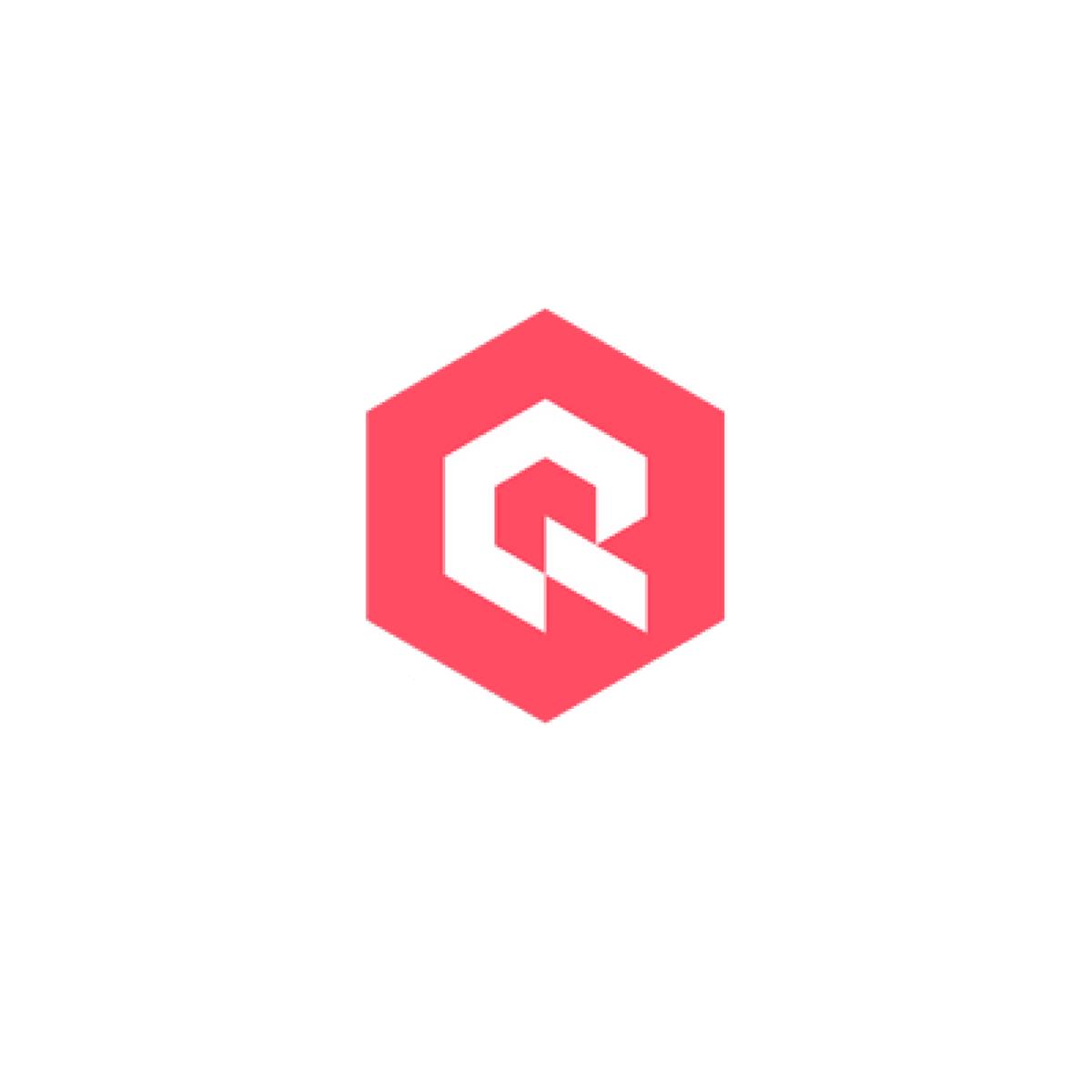 Logo featuring a pink hexagon with a white geometric shape inside, surrounded by a white laurel wreath, and text in a circle that reads: 'Full NBA Scholarship from Quantum for Business and Technology'.
