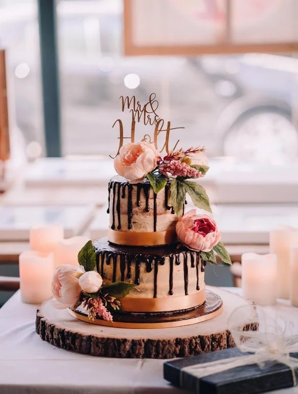 Chocolate drip 2 tier wedding cake
