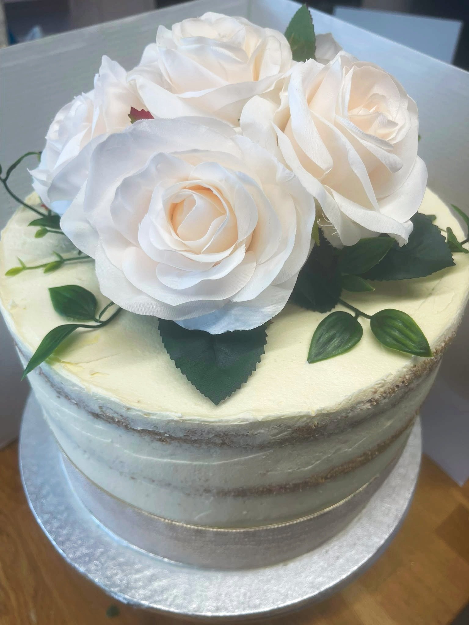 Naked with Cream Roses wedding cake