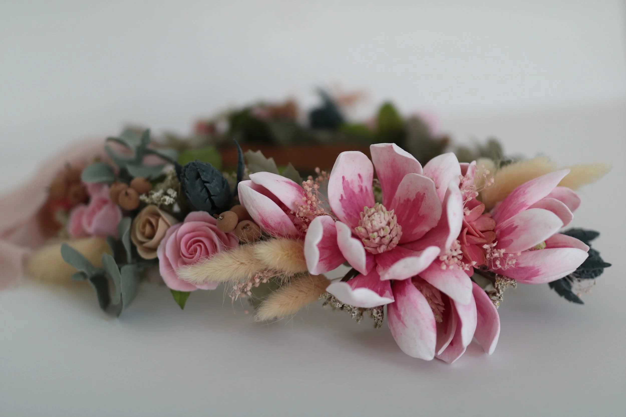 Magnolia, Rose & Thistle Hair Crown (CUSTOM ORDER - photo for reference only)