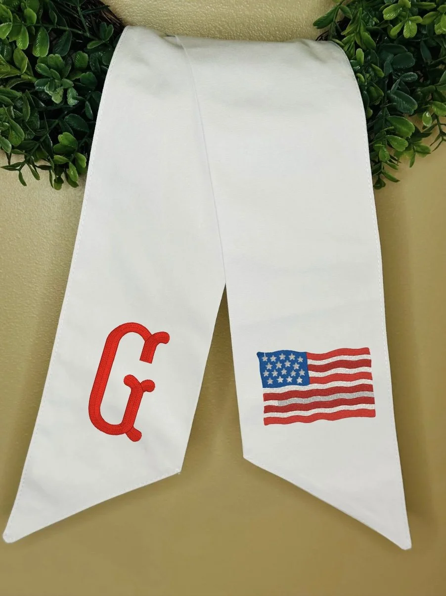 Embroidered Wreath Sash - July 4th - USA FLAG