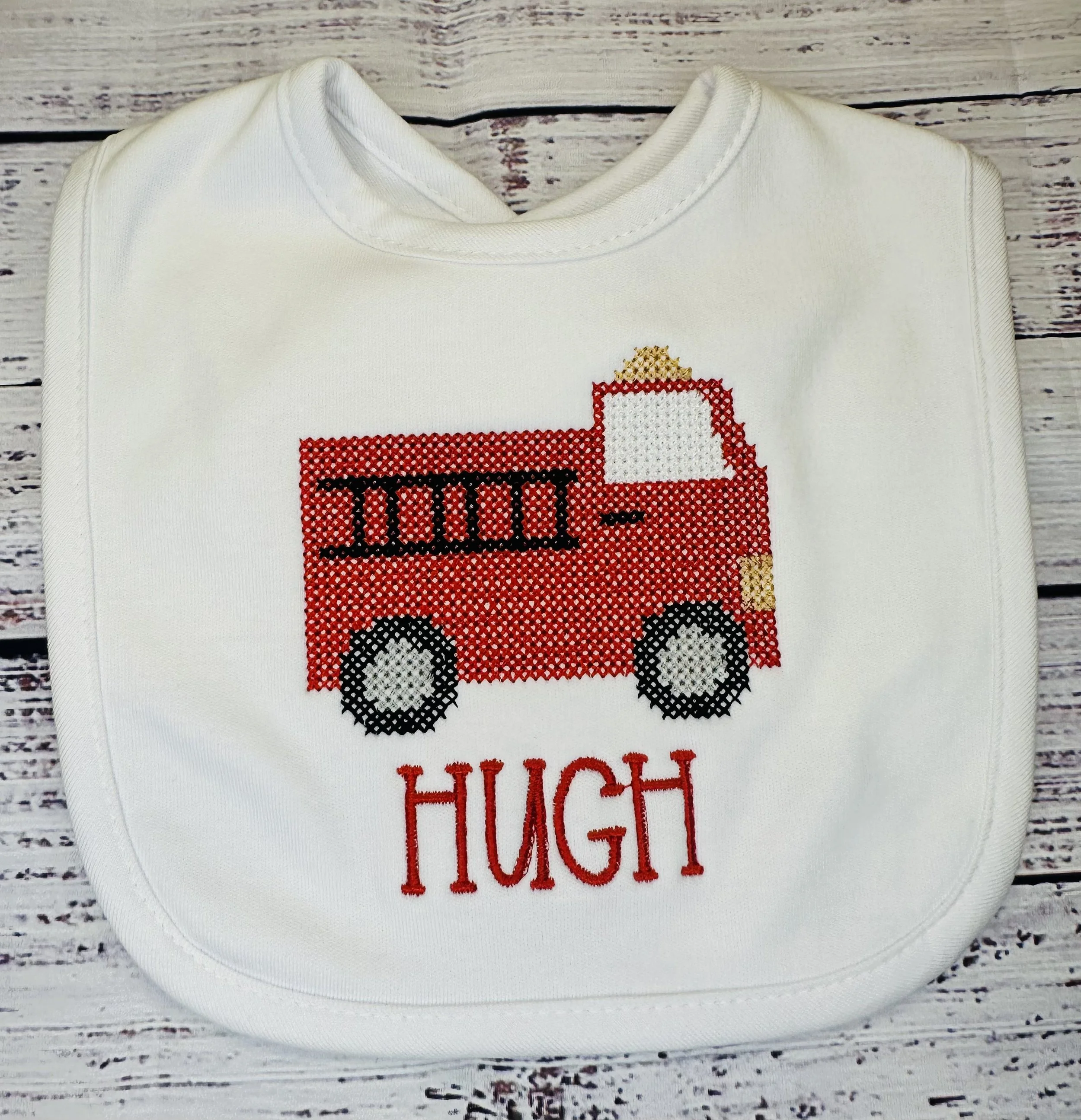 Embroidered Bib - Fire Truck