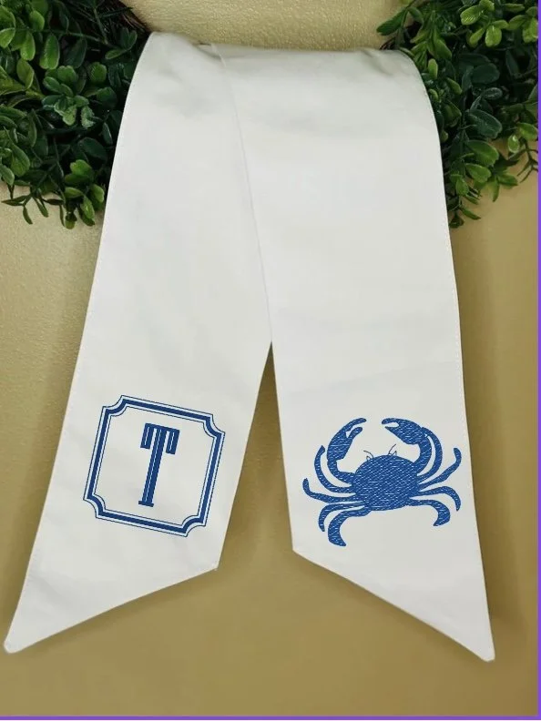 Embroidered Wreath Sash - Crab