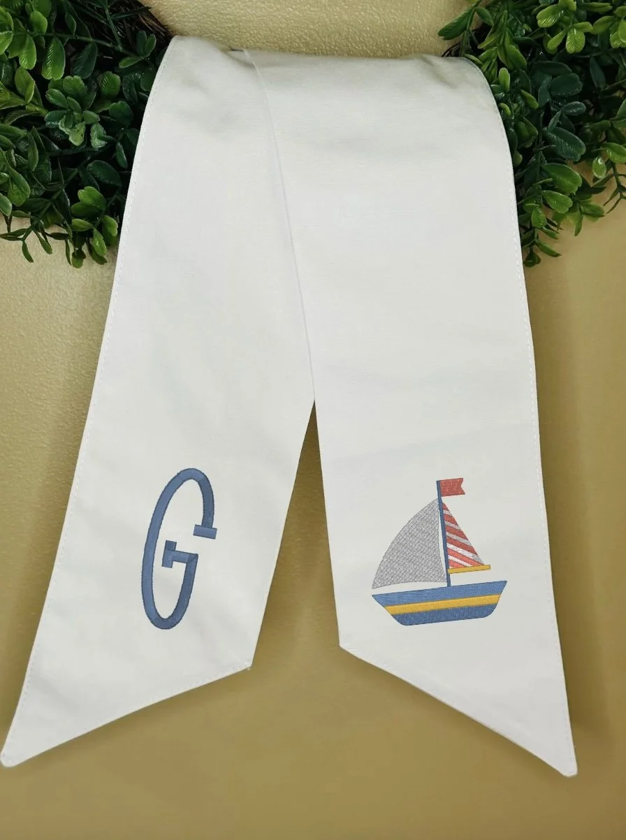Embroidered Wreath Sash - Summer/Beach - Sailboat