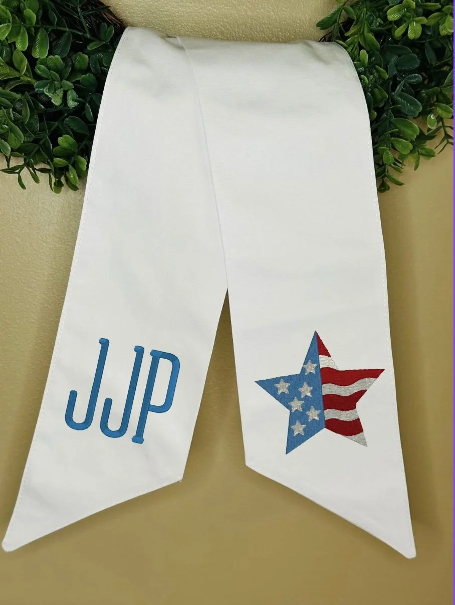 Embroidered Wreath Sash - July 4th - Flag Star