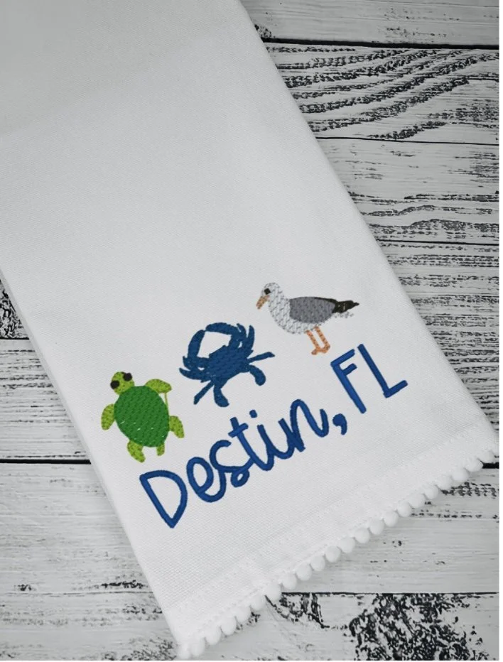 Tea Towel - Hometown Series - Turtle, Crab, Seagull - Destin, FL