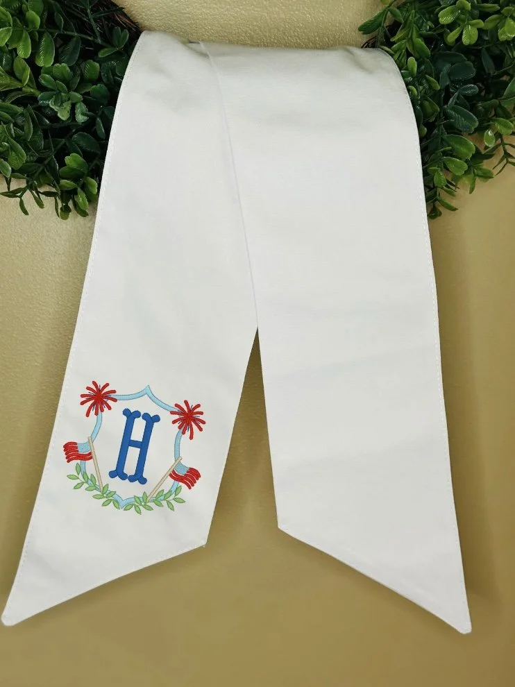 Embroidered Wreath Sash - July 4th - Initial Crest
