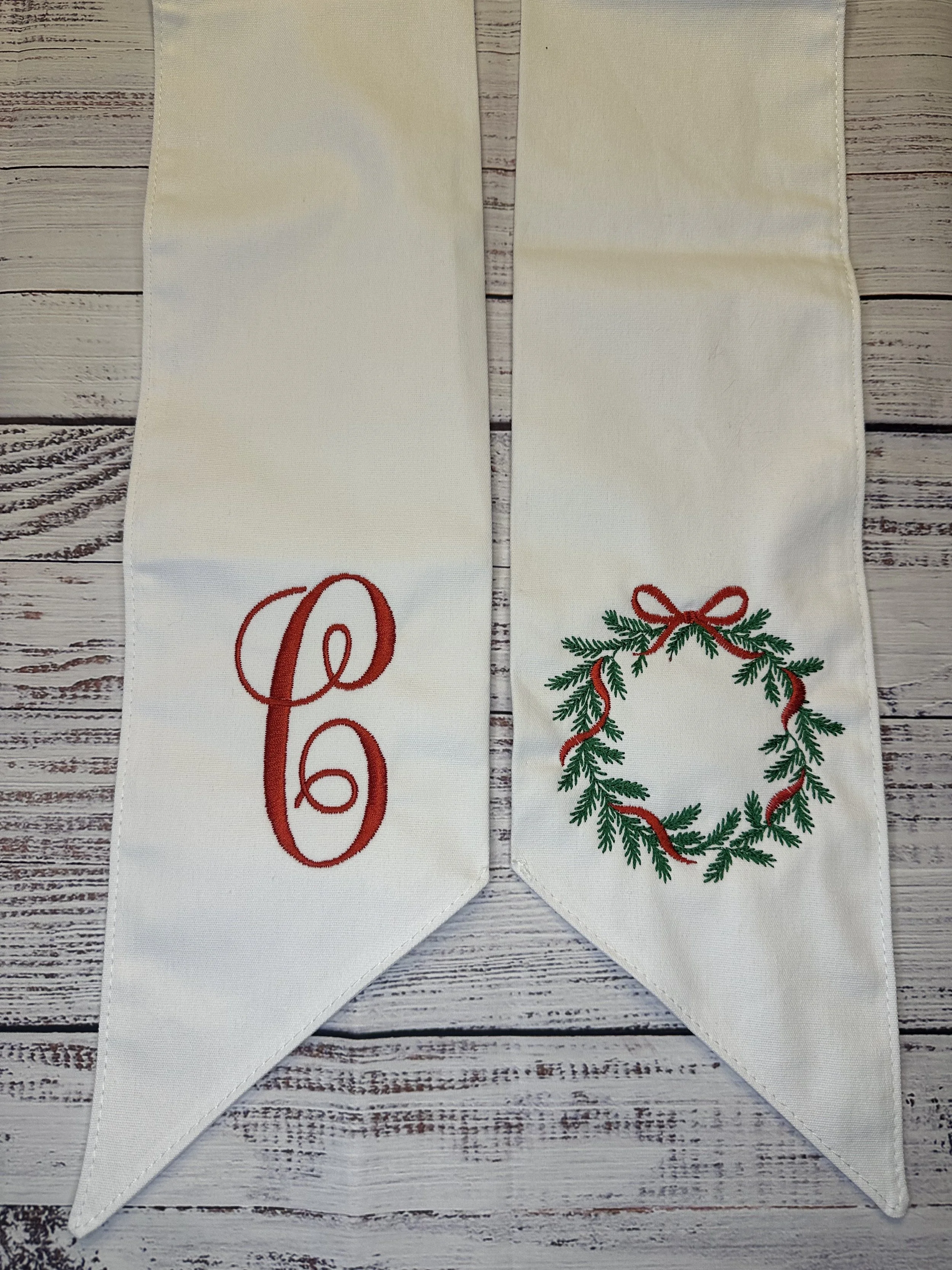 Embroidered Wreath Sash - Christmas Wreath