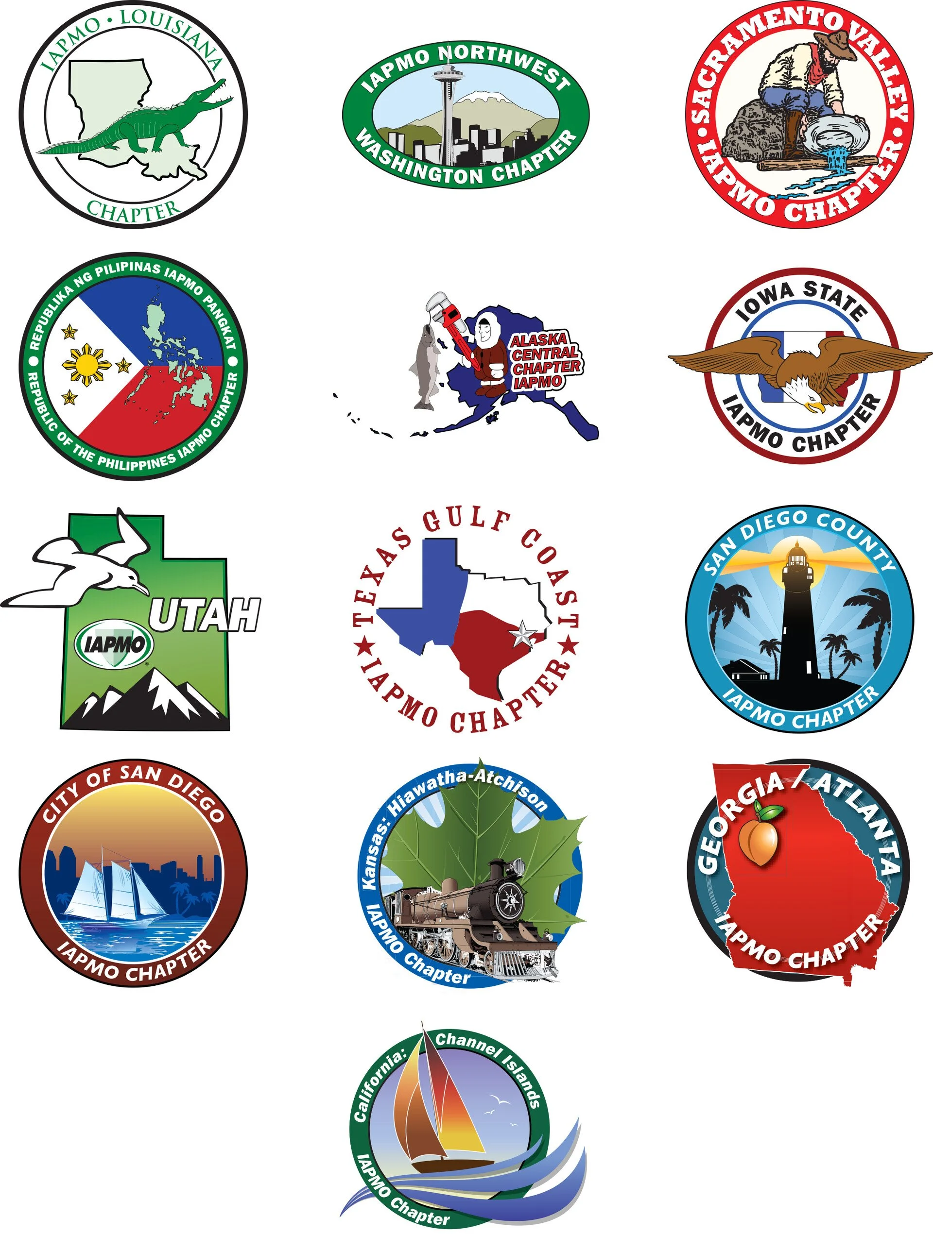IAPMO Group individual chapter logos from oldest to newest.