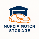 Logo for Murcia Motor Storage featuring a stylized orange car and a blue storage building