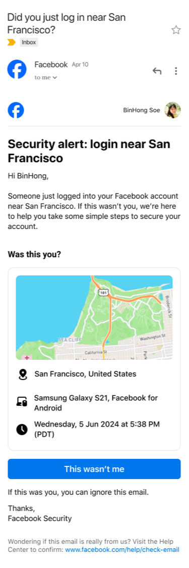 Facebook security email redesign