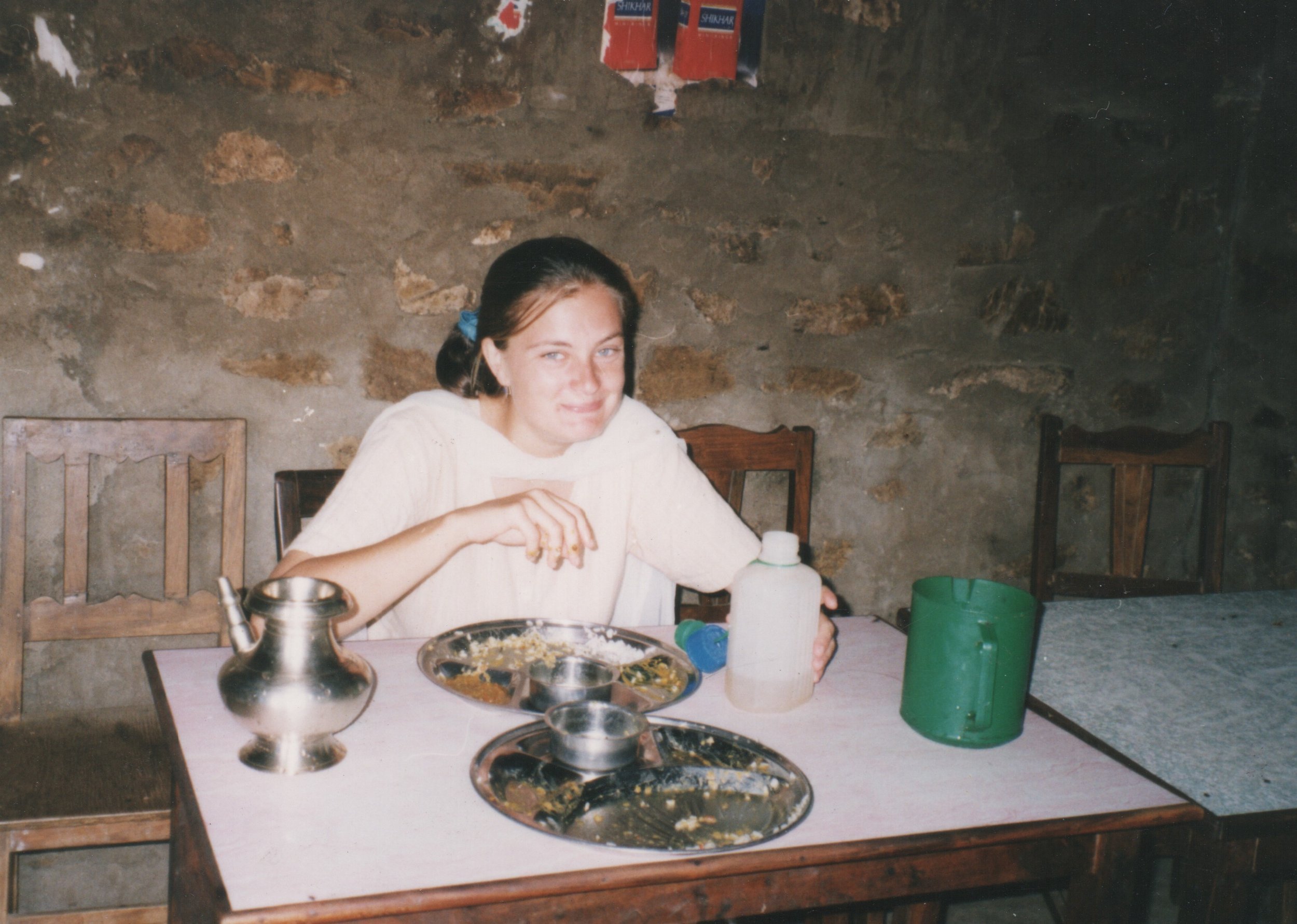 Me eating with my clean hand at a small Nepali restaurant