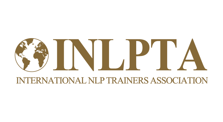 Logo of the International NLP Trainers Association (INLPTA) with a globe icon and gold text on a black background.