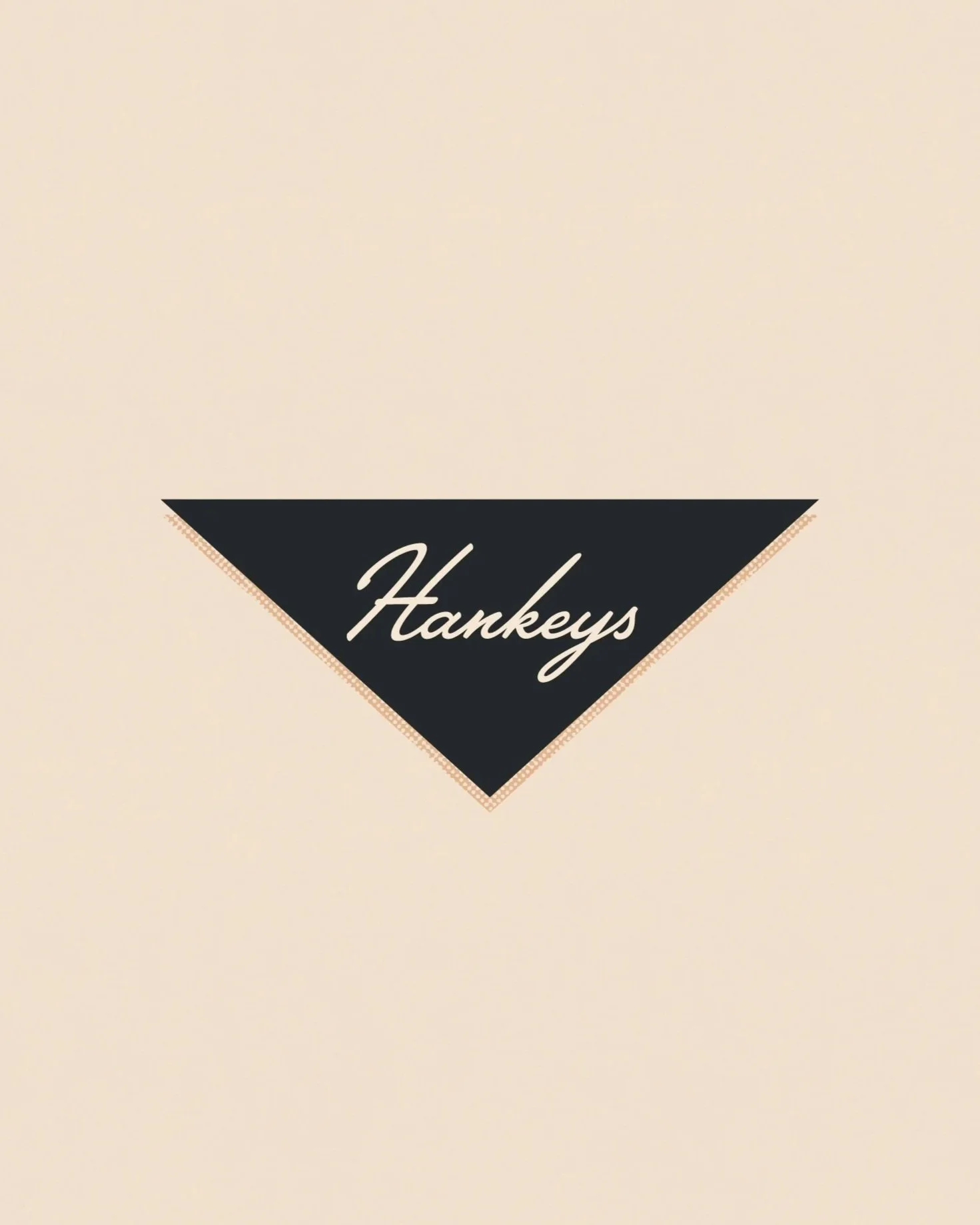 A black upside-down triangle with the word 'Hankeys' written in white cursive font inside it, set against a plain light background.
