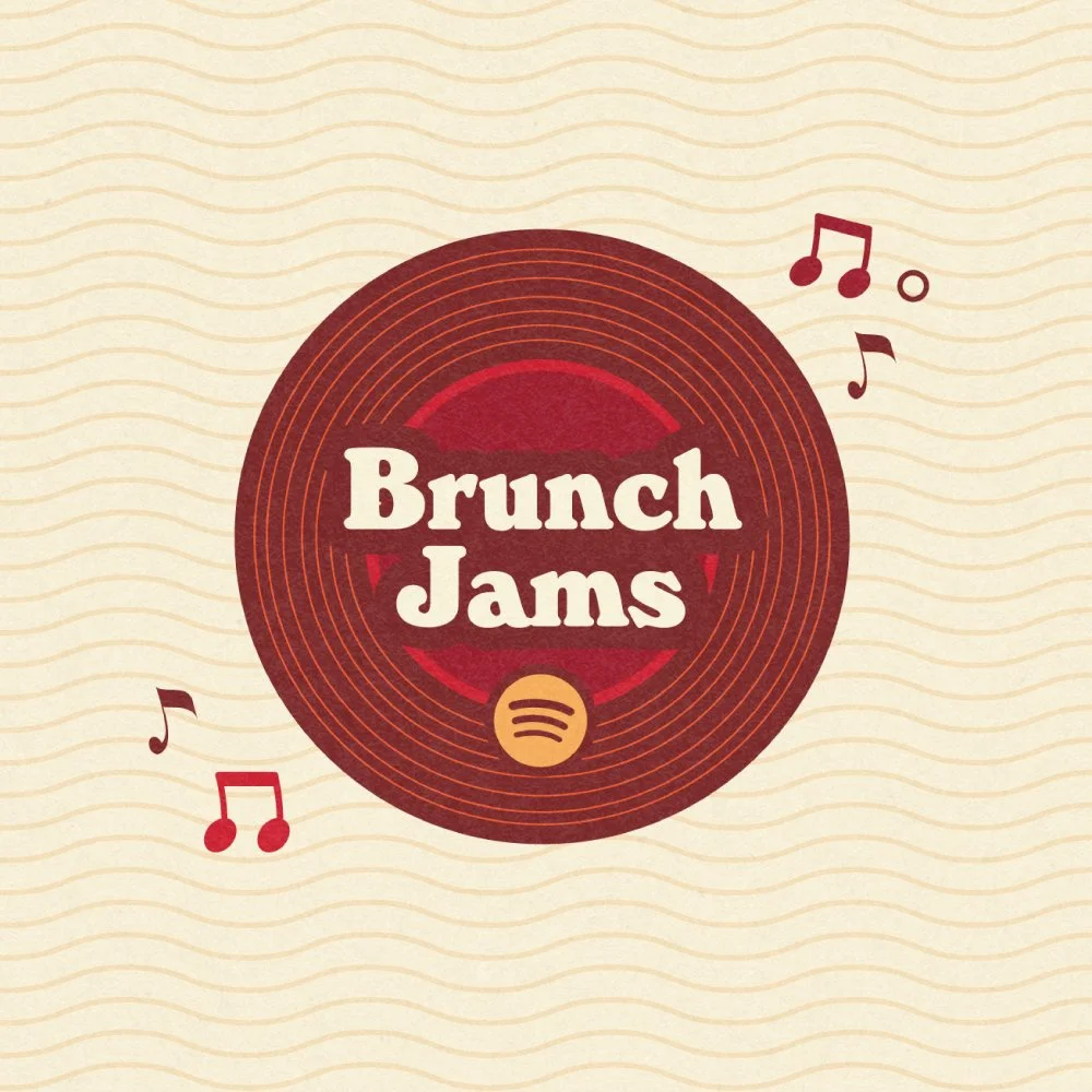 Brunch Jams playlist cover with a vinyl record design and musical notes.