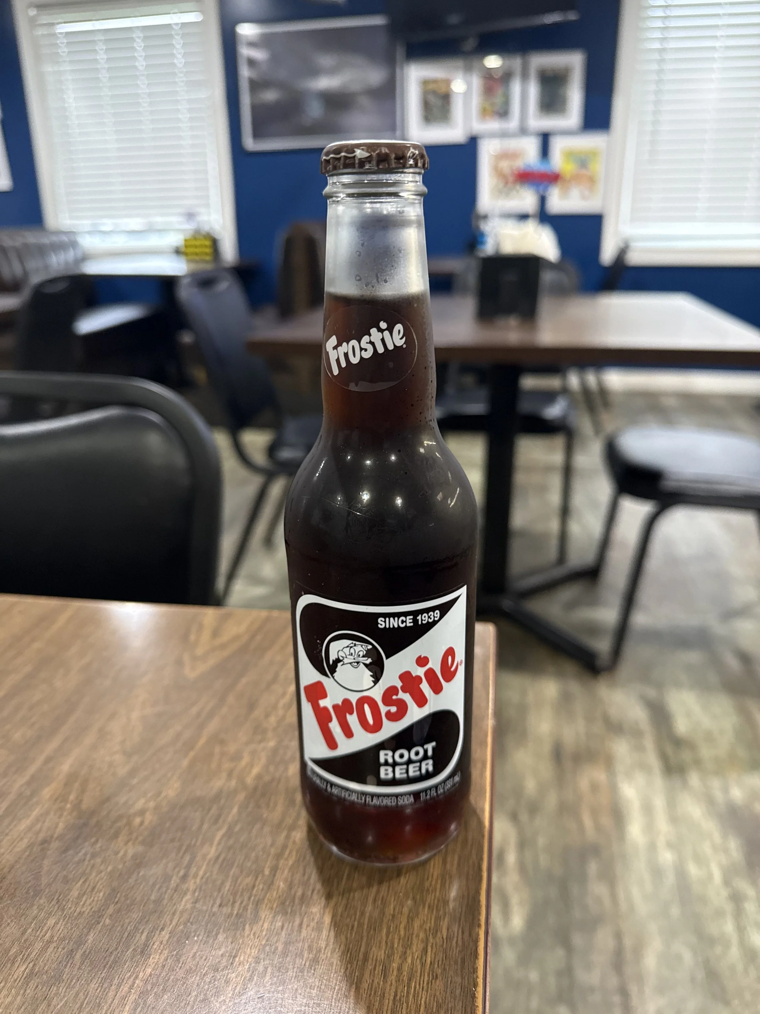 A Glass bottle of Frostie Root Beer