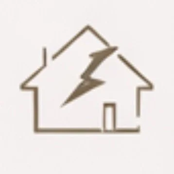 Outline of a house with a lightning bolt inside.