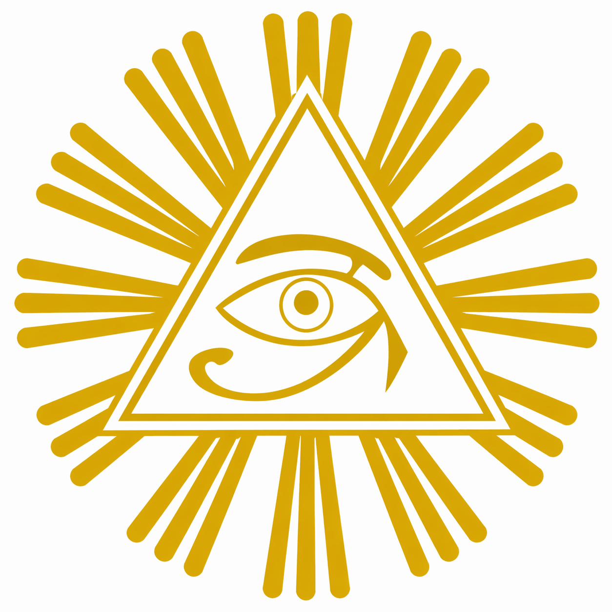 A golden eye within a triangle, surrounded by radiant lines, resembling the Eye of Providence.