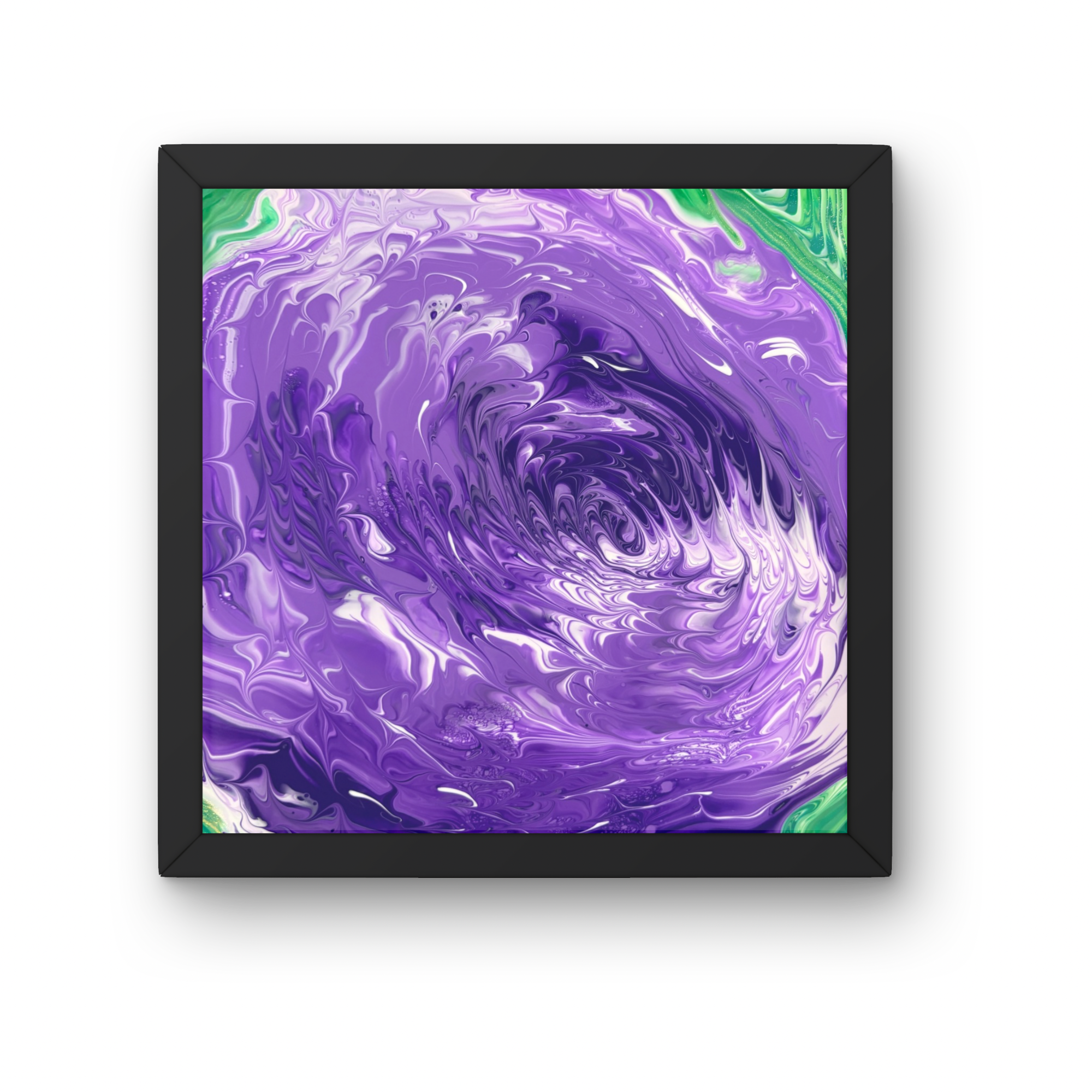 WITHOUT FORM
Size: 10x10 | Medium: Acrylic pour | Technique: Soda bottle spin | Price: $75
The Tao Te Ching tells us the great form has no shape. I set out to paint a flower. What arrived instead was something older than flowers — a spiral that knew 