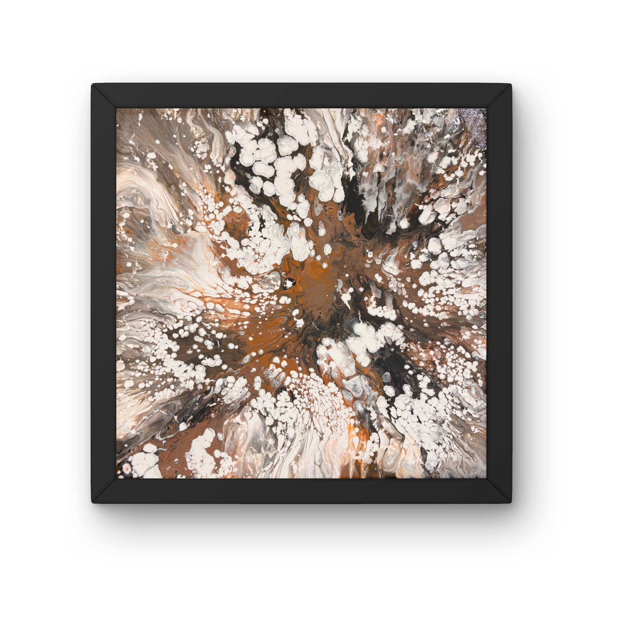 NEEDED WILD
Size: 12x12 | Medium: Acrylic pour | Technique: Hair dryer | Price: $85
Zhuangzi taught that we need a little rascal in us. The fully domesticated life closes off something essential. This piece was born from images of wild cats — gorgeou