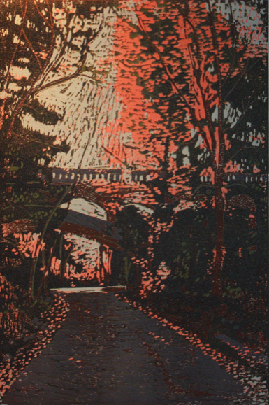 Walhalla Ravine, Fall c1994 - Reduction Linocut