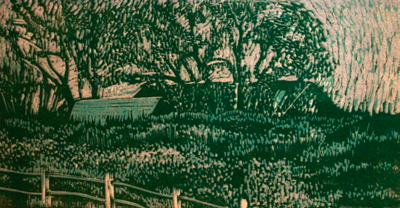 Mullett Lake Farm, 1989 - Reduction Linocut
